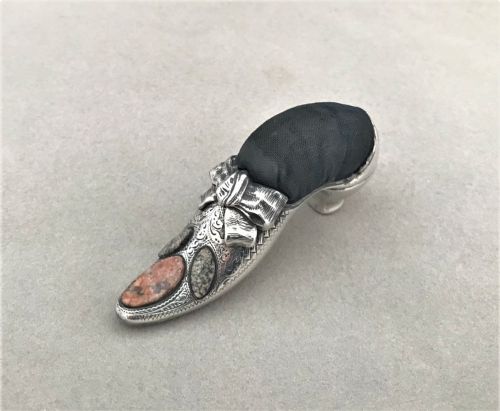 A Rare Silver and Agate Novelty Shoe Pin Cushion