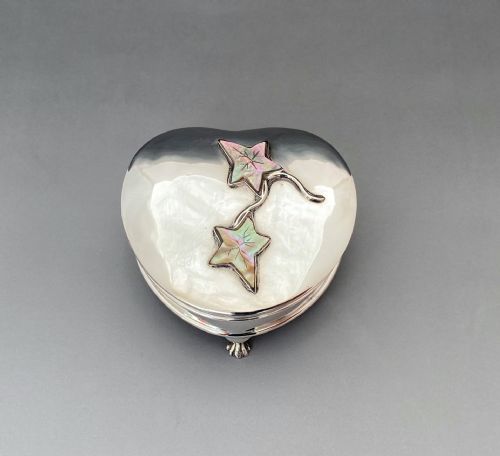 fig 1. A superb Edwardian heart shaped silver & mother-of-pearl trinket box