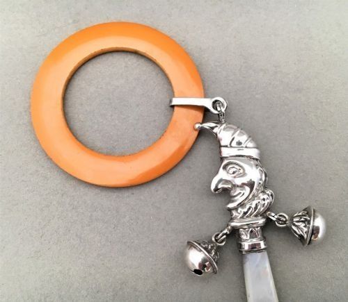 fig 1. A Very Rare Silver 'Mr. Punch' Rattle & Teether
