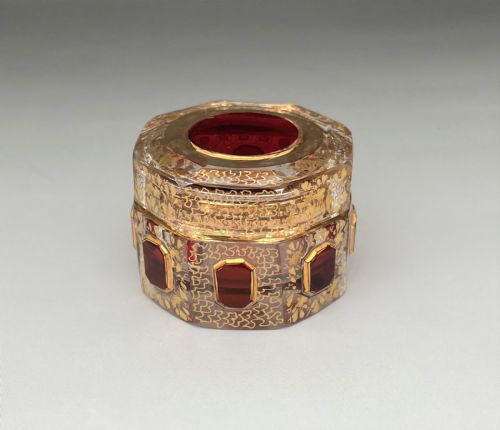 An Exquisite Moser Cut Glass & Gilded Trinket Pot