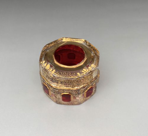 fig 1. An exquisite Moser cut glass & gilded trinket pot