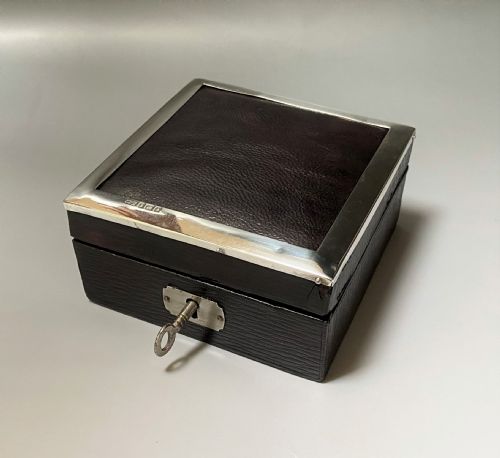 A Handsome Silver Mounted Leather Cufflink/ Jewels Box
