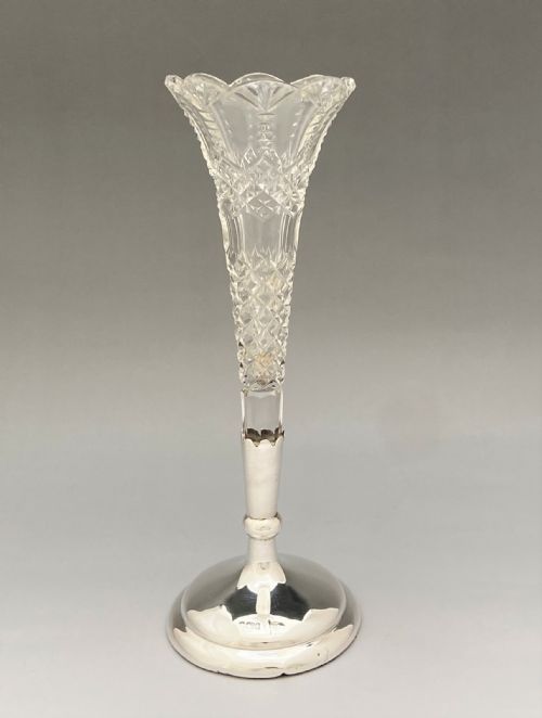 A Charming Edwardian Silver & Cut Glass Trumpet Vase