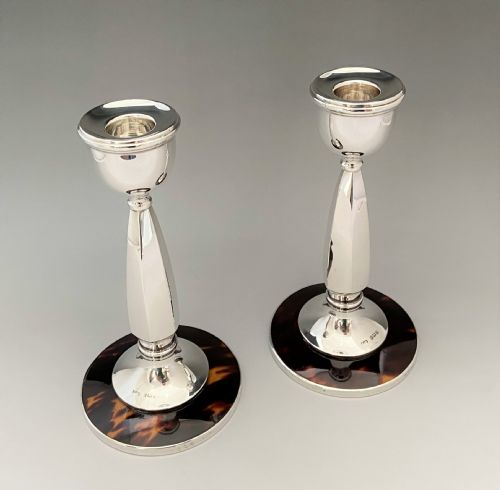 A Rare Pair of Elegant Silver & Tortoiseshell Candlesticks