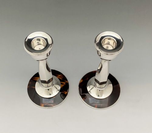 fig 1. A rare pair of elegant silver & tortoiseshell candlesticks