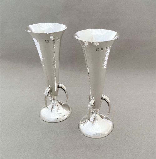 A Superb Pair of Scottish Arts & Crafts Silver Stem Vases