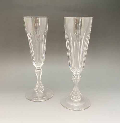 A Fine Pair of Victorian Cut Glass Champagne Flutes.