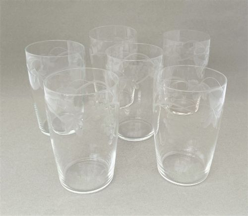 A Fine Set of Six Edwardian Etched Water Glasses