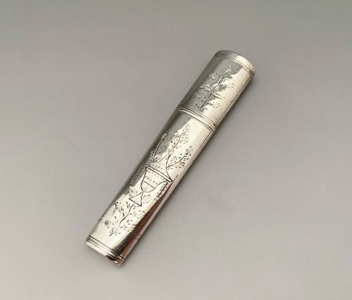 fig 1. A lovely 18th Century silver needle case & tools