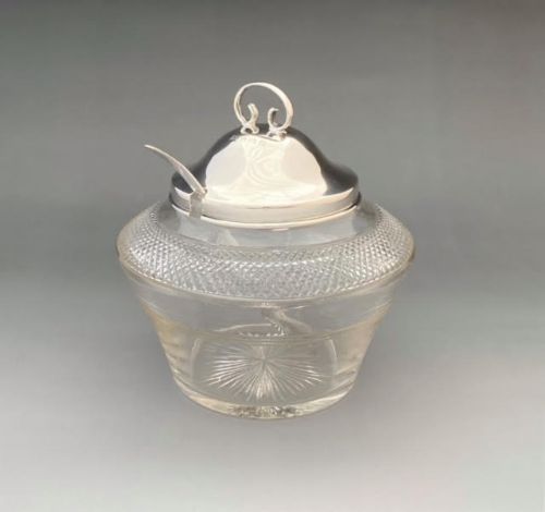 A Handsome Silver & Cut Glass Preserve Jar & Spoon