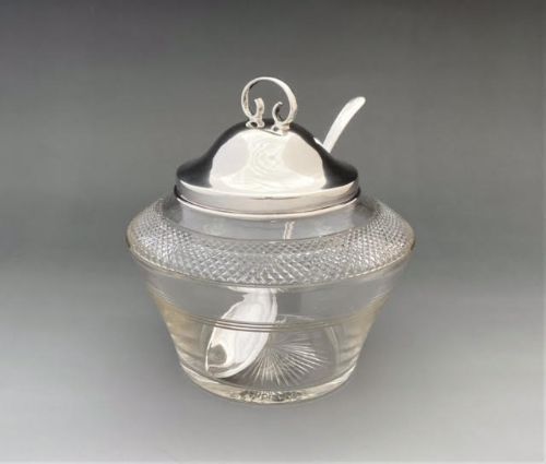 fig 1. A Handsome Silver & Cut Glass Preserve Jar & Spoon