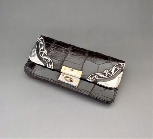 An Art Nouveau Edwardian Silver Mounted Crocodile Purse