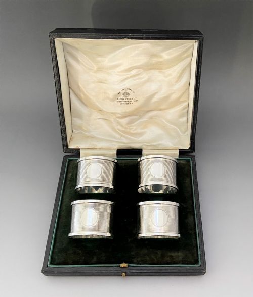 A Handsome Set of Four Boxed Chester Silver Napkin Rings