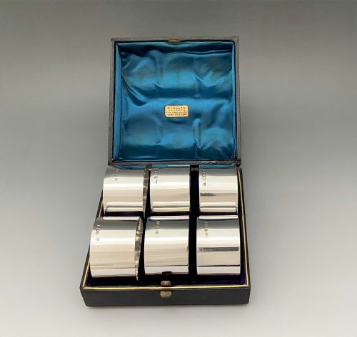 A Rare Set of 6 Boxed Edwardian Silver Napkin Rings