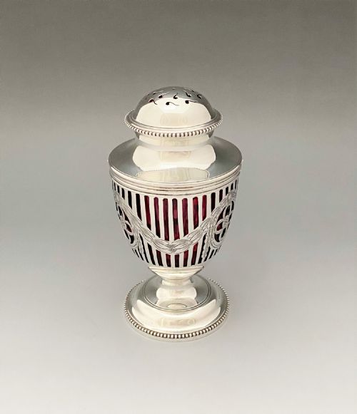 A Fabulous Silver & Cranberry Glass Sugar Caster