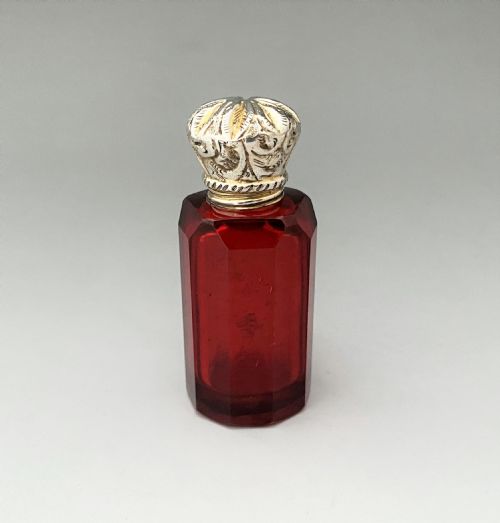 A Victorian Silver Mounted Ruby Glass Scent Bottle
