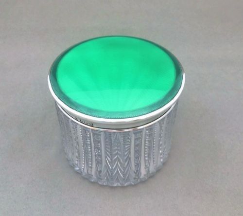 A Superb Silver & Guilloche Enamel Dressing Table Jar