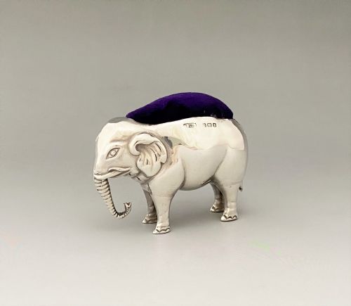 A Sought After Edwardian Silver Elephant Pin Cushion