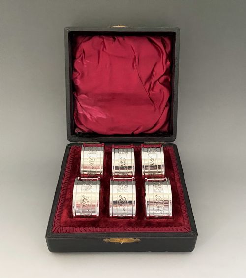 A Desirable Set of Six Boxed Silver Napkin Ring