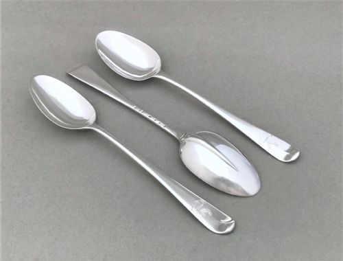 A Rare Set of Three 18th Century Silver Dessert Spoons