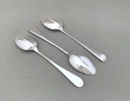 fig 1. A rare set of three 18th Century silver dessert spoons
