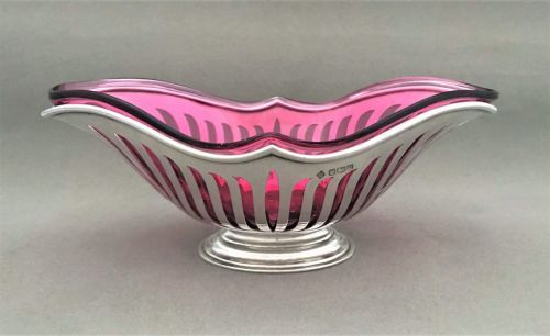 A Superb Edwardian Silver & Cranberry Glass, Pierced Bowl