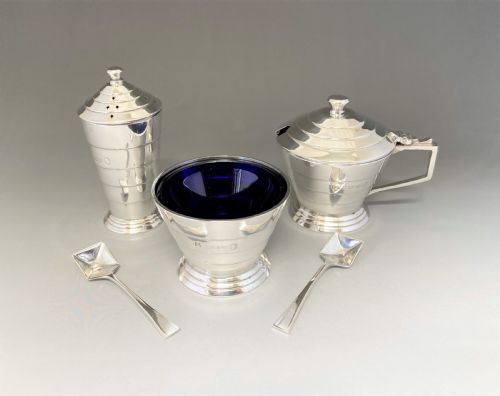 A Superb Art Deco Silver Cruet & Matching Spoons
