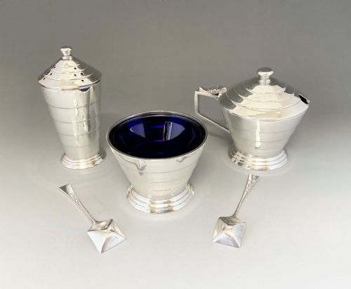 fig 1. A superb Art Deco silver cruet & matching spoons