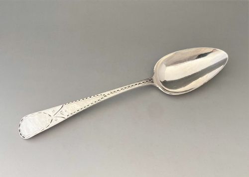 fig 1. A bright cut Exeter silver table or serving spoon