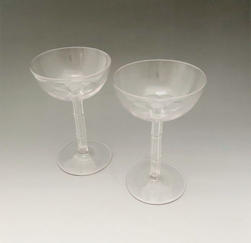 fig 1. A Fabulous Pair Of Unusual Victorian Hollow Stem Champagne Glasses