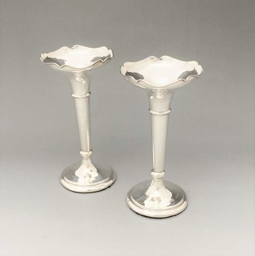A Charming Pair of Small Silver Posy Vases