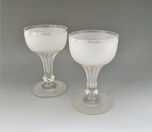 A Fabulous Pair of Frosted Hollow Stem Champagne Bowls