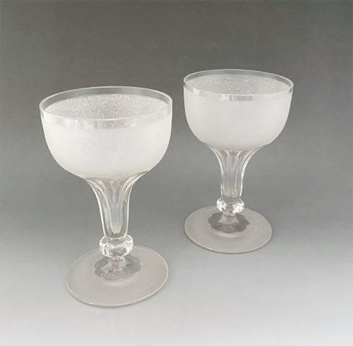 fig 1. A Fabulous Pair Of Frosted Hollow Stem Champagne Bowls