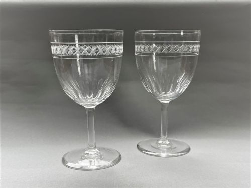 A Handsome Pair of Cut & Etched Victorian Wine Goblets