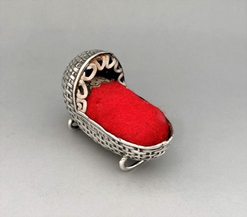 An Extremely Rare Edwardian Silver Cradle Pin Cushion