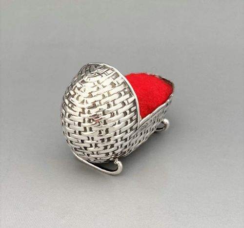 fig 1. An extremely rare Edwardian silver cradle pin cushion