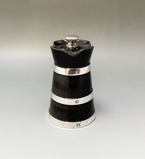 An Unusual Victorian Silver Mounted 'Castle' Pepper Grinder
