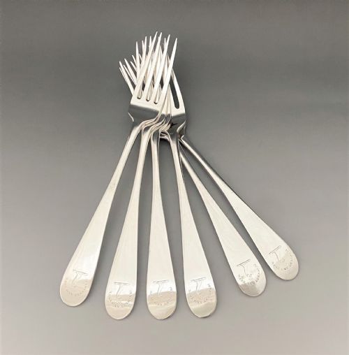 fig 1. A fabulous set of 6 Scottish Georgian silver table forks