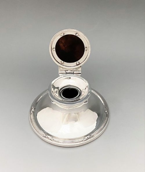 fig 1. A superb Edwardian silver & tortoiseshell capstan inkwell