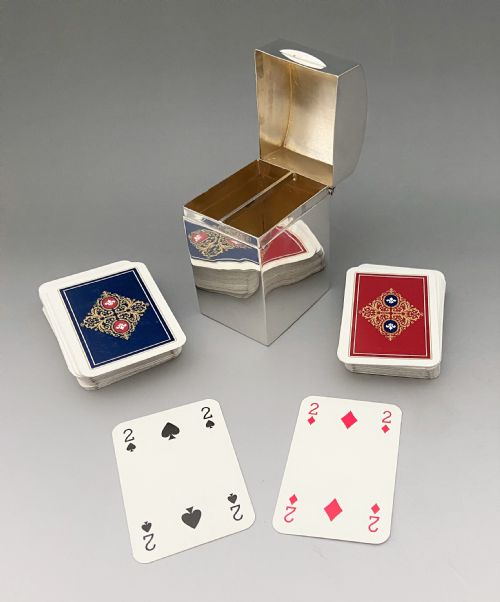 A Superb Small Silver Double Playing Card Box