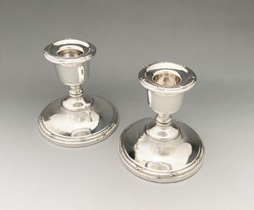 A Lovely Pair of Chester Silver Dwarf Candlesticks