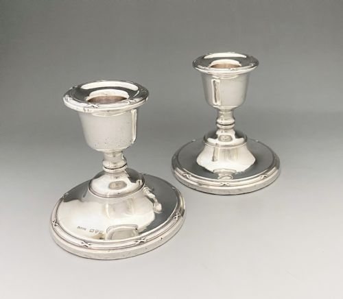 fig 1. A lovely pair of Chester silver dwarf candlesticks