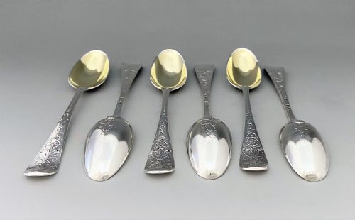 fig 2. A superb set of 6 mid 18th Century silver gilt teaspoons