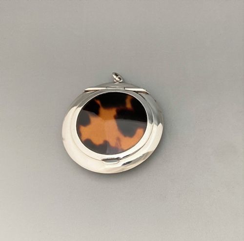 A Gorgeous Silver & Tortoiseshell Chatelaine Compact