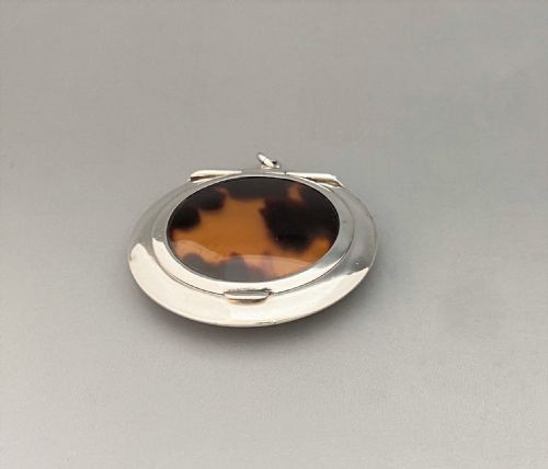 fig 1. A gorgeous silver & tortoiseshell chatelaine compact