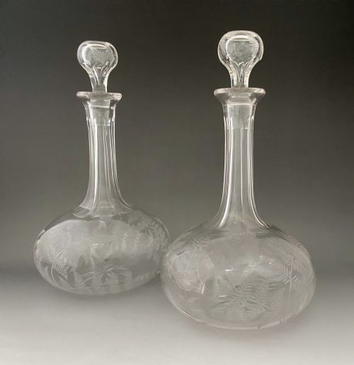 A Superb Pair of Fern Etched Victorian Decanters