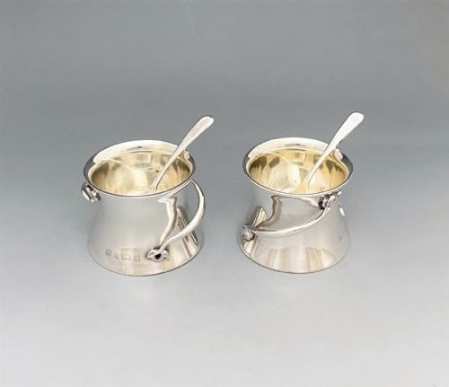 A Fabulous Pair of Art Nouveau Silver Salt Tubs & Spoons
