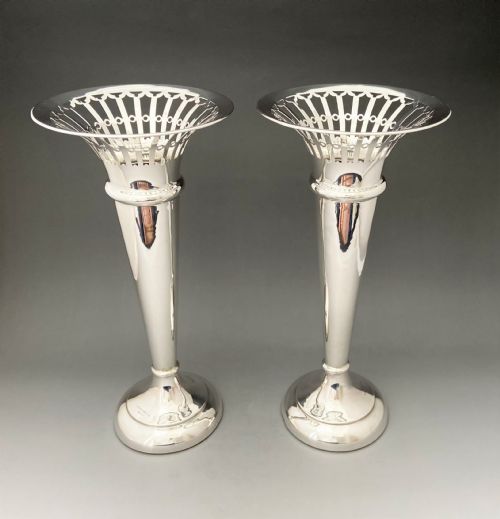 A Fabulous Pair of Large Edwardian Silver Vases with a Belfast Maker