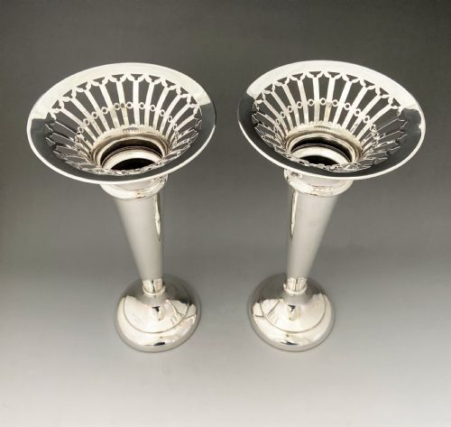 fig 1. A fabulous pair of large Edwardian silver vases with a Belfast maker