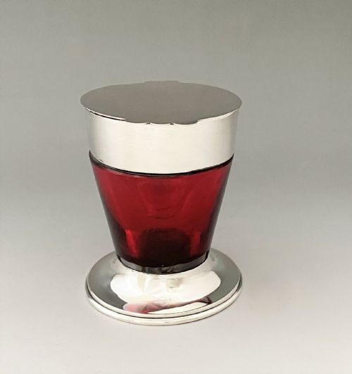 fig 1. A striking Edwardian silver & ruby glass inkwell